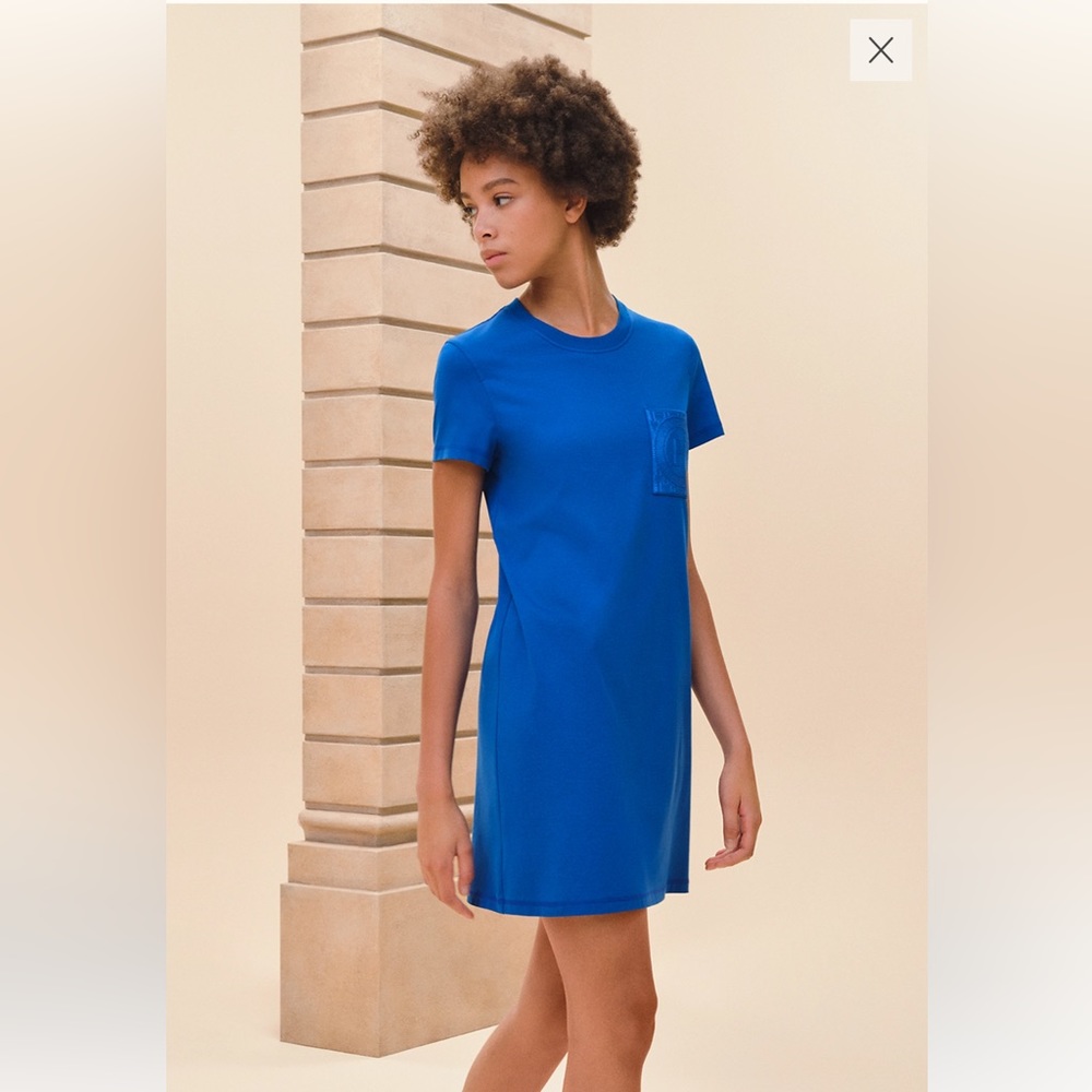 Hermes embroidered T shirt dress royal blue size 34